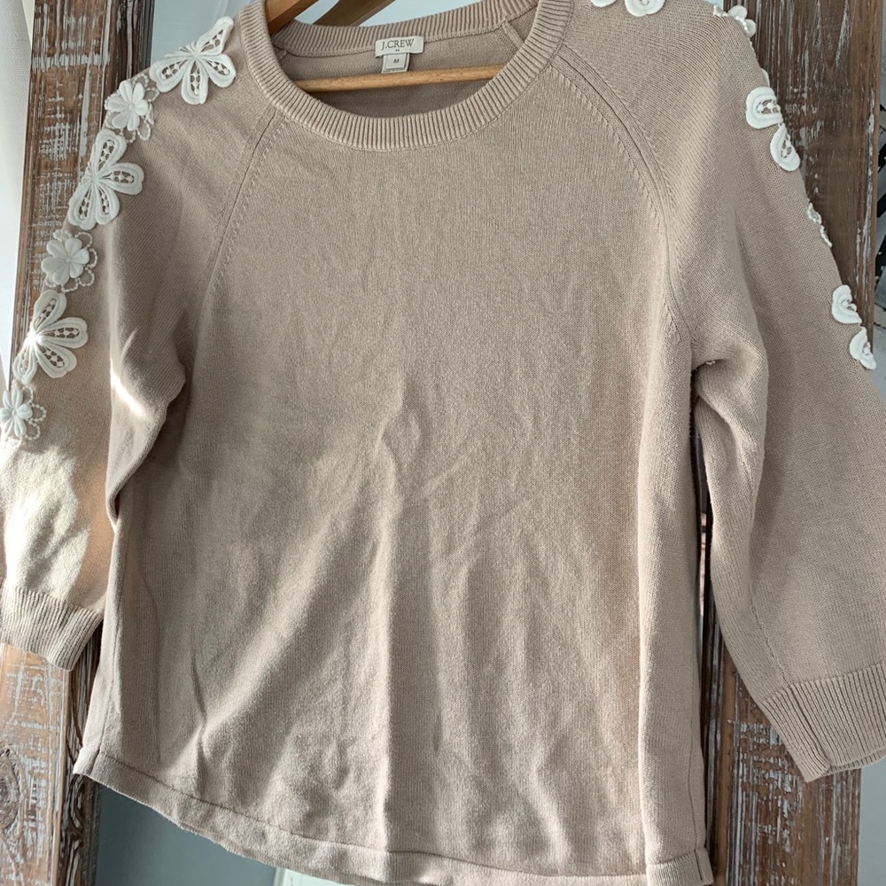 J. Crew Beige Sweater with Lace Appliqué